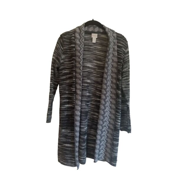 Chico's Wool Blend grey and black heavy knit open front cardigan - Picture 1 of 7